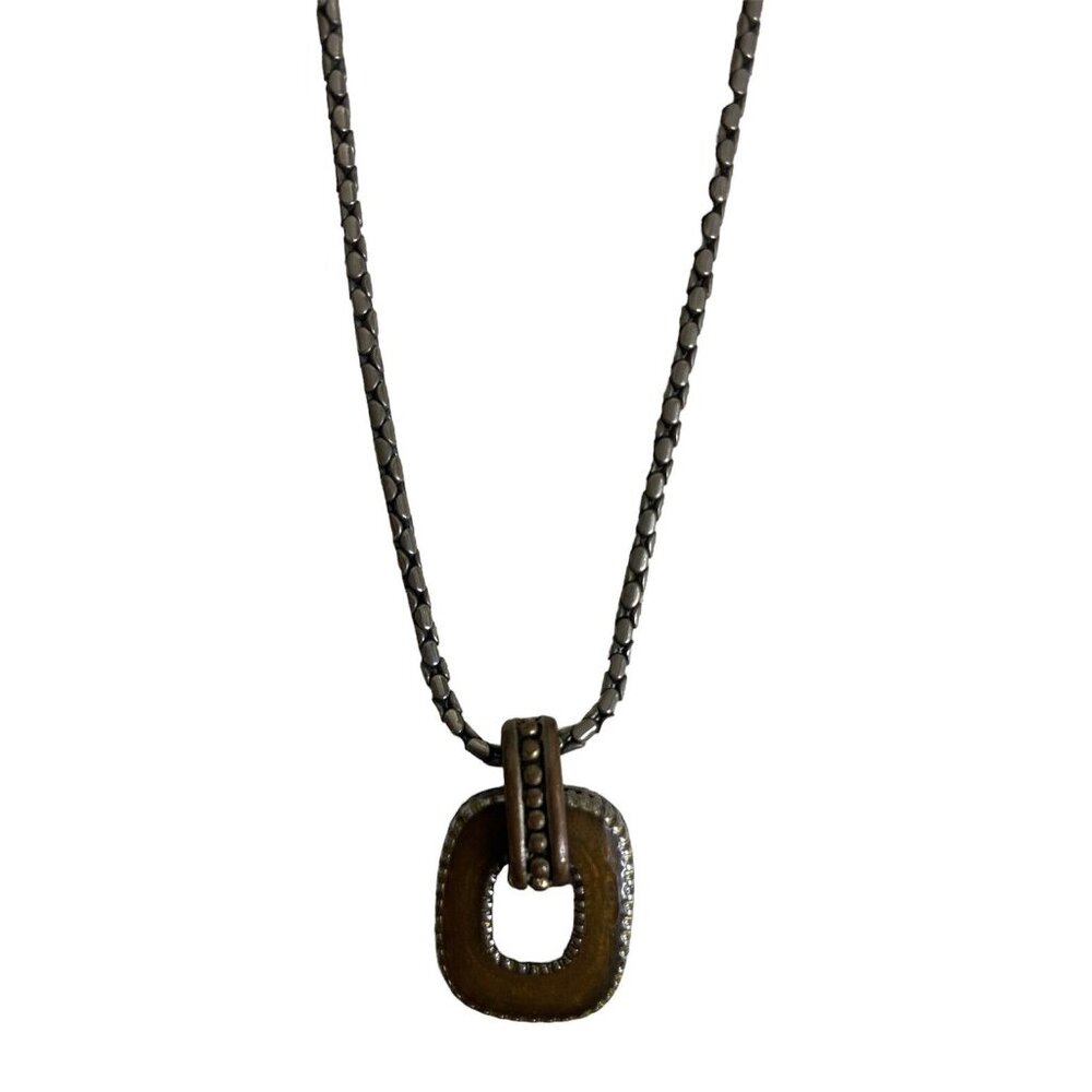 Vintage LIZ CLAIBORNE Bronze Color Enameled Pendant and Necklace in Silver Tone